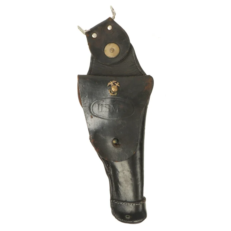 Original U.S. WWI Marine Corps M1912 Colt 1911 .45 Cavalry Swivel Leather Holster with USMC EGA Pin