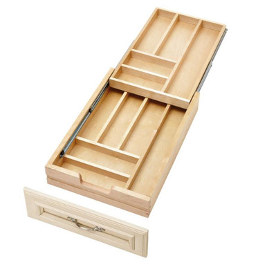 Rev-a-shelf Natural Maple Tiered Cutlery Drawer Minimum Opening 15" w/ BLUMOTION Soft-Close Slides for Full Access 15" Base 4WTCD-18HSC-1